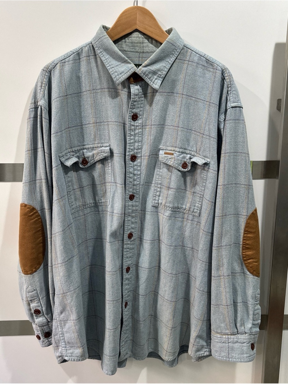 Orvis Shirt Mens XXL Fairbanks Herringbone Flannel Button Down Elbow Patch Plaid